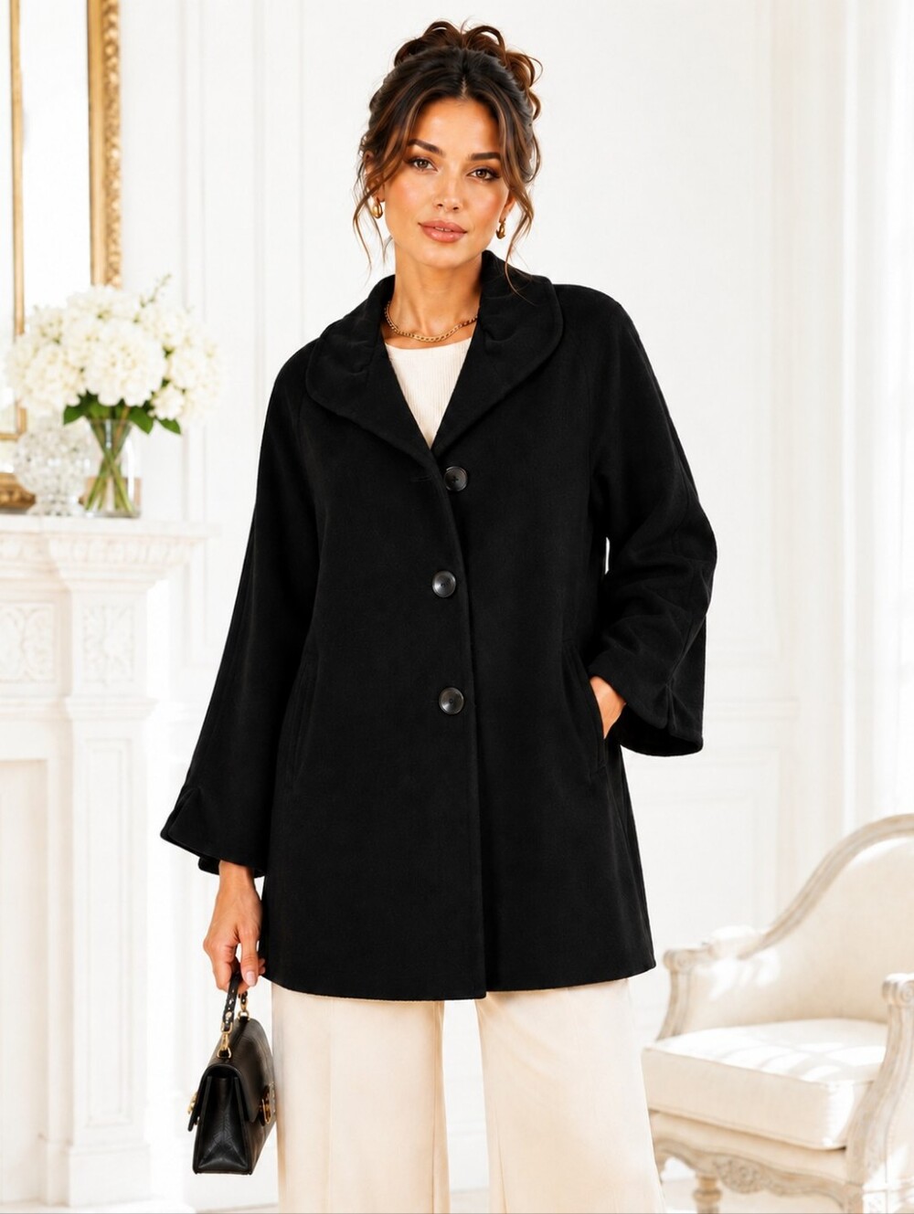 NWOT Ellen Tracy | Angora Wool Blend Black Coat| Size 12P Petite | Quiet Luxury